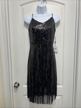 laundry by shelli segal black sequin dress Laundry by Shelli Segal Sequined Feather Cocktail Dress